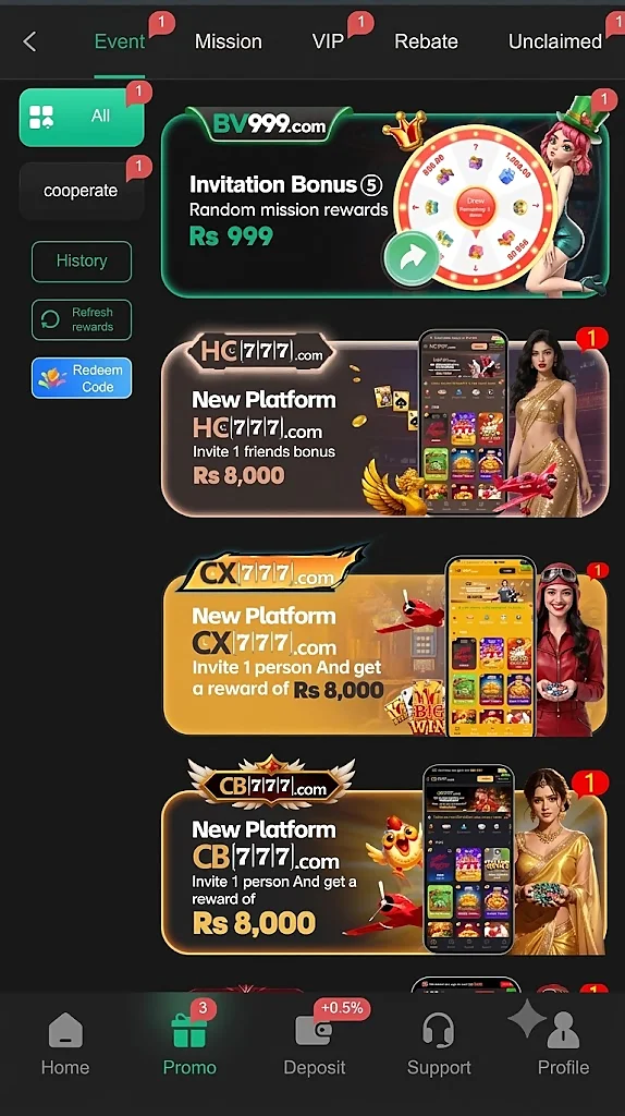 BV999 Bonuses and rewards