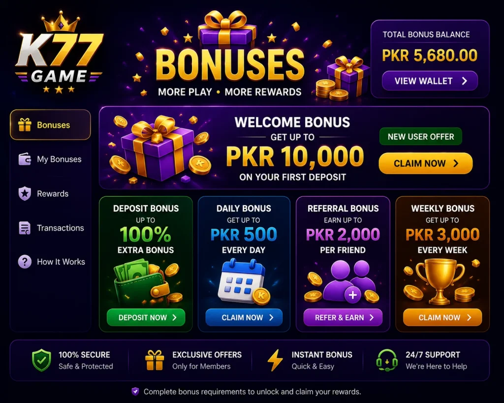 K777 Game Bonuses
