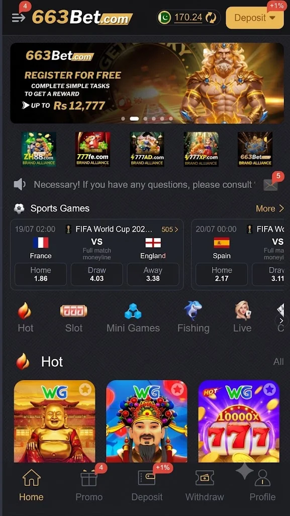 bet 663 Game Home Interface