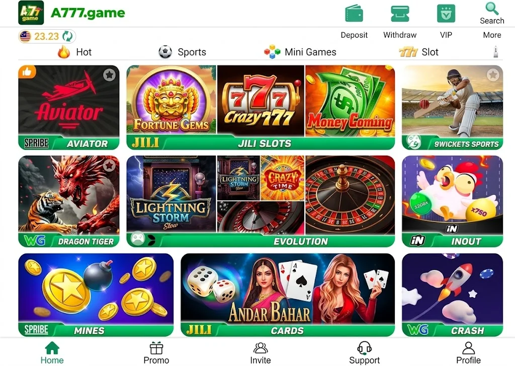 A 777 Game Apk Home-Interface