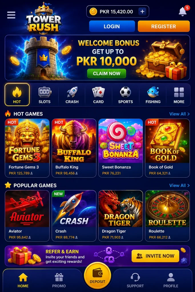 TowerRush Game Home-Interface