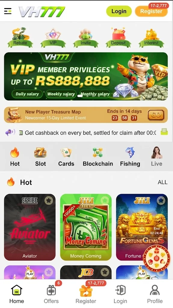 VH777 APK Home Screen